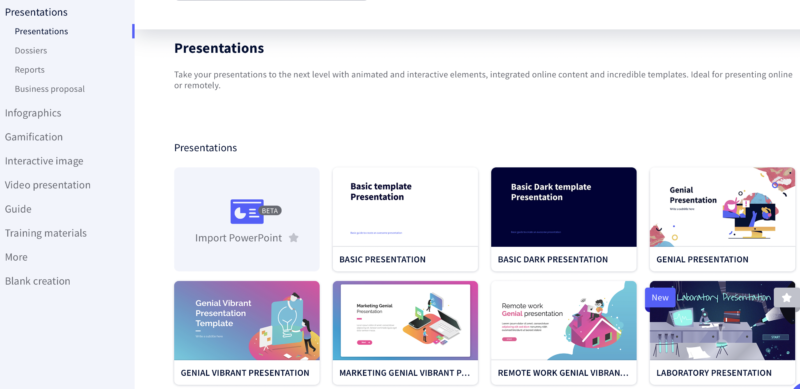 A screen capture of Genial.ly and presentation